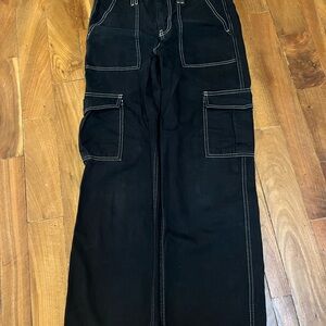 Black Cargo Jeans with White Stitching
